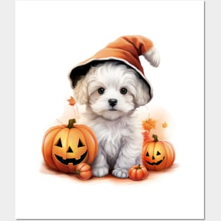 White cute Halloween puppy Dog Posters and Art